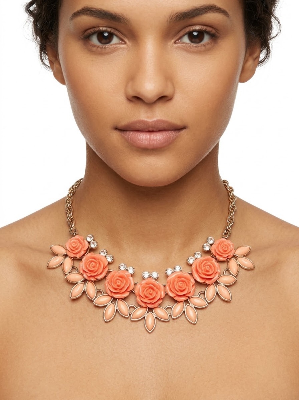 Banana Republic Gold-Tone Necklace with Coral Rose Accents